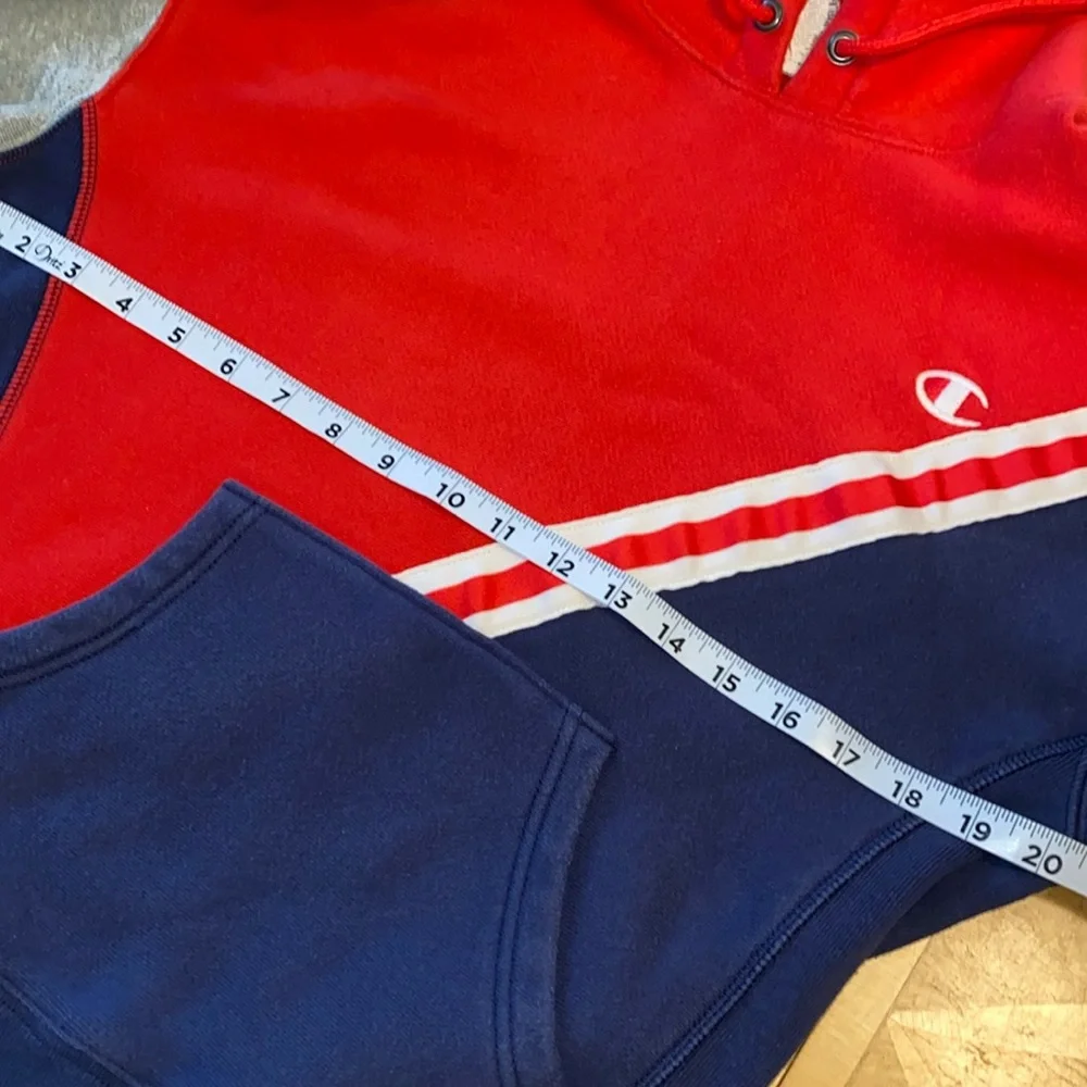 Vintage 90’s Champion Red White & Blue Reverse Weave Hoodie Size Small